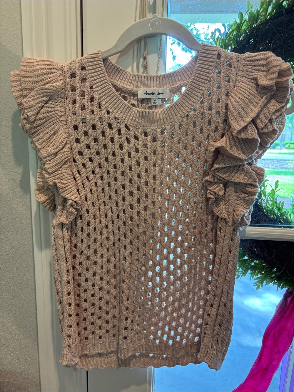 Another Love Blush Pink Eyelet Knit Ruffle-Sleeve Tank